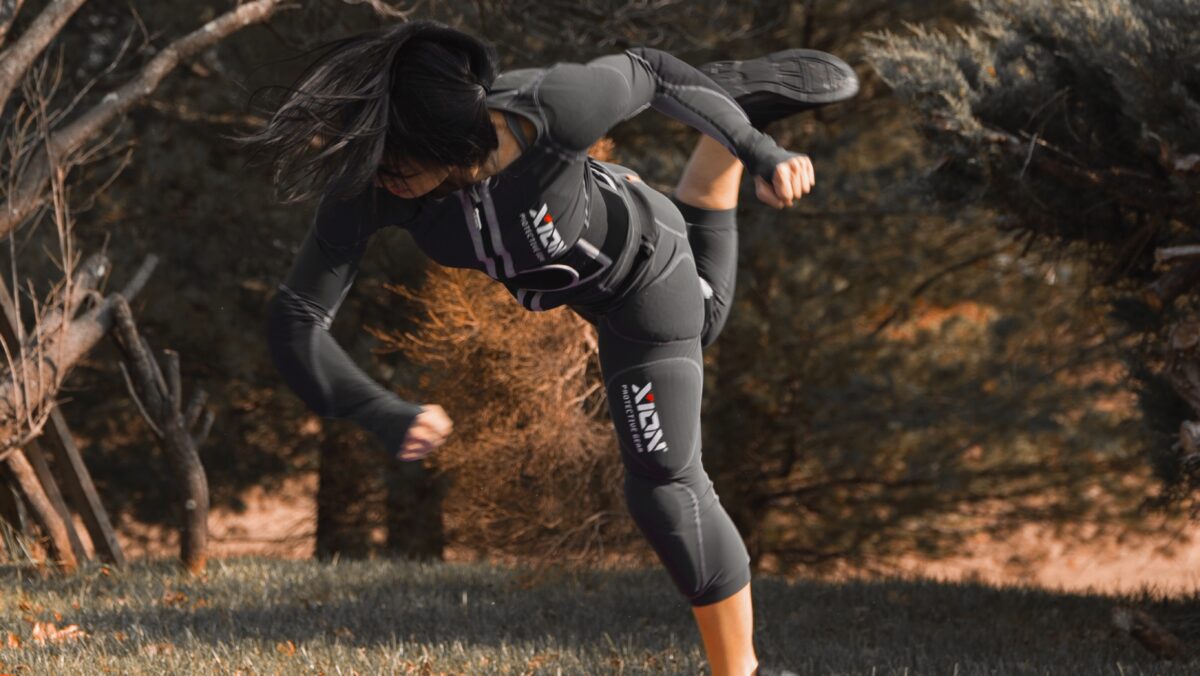 stunt performer wearing XION doing a spin